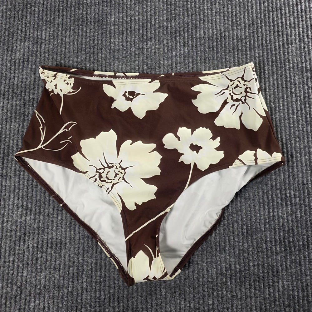 Tory Burch Brown Cream Floral High Waisted Bikini Bottom Swimwear Medium NEW - Picture 1 of 4